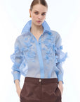 Camicia in organza con fiori 3D